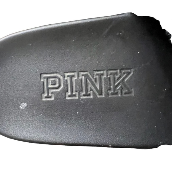 PINK Victoria’s Secret Black Fuzzy Slides Slippers Size M (38/39 or 8-9 US) - Picture 6 of 6